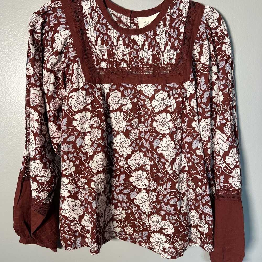 Cleobella Anthropologie Floral Boho Peasant Blouse Cottagecore Romantic NWT